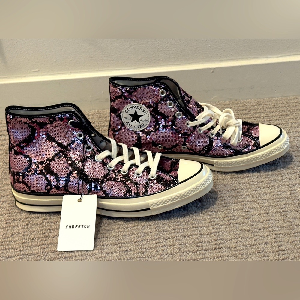 Converse High-Top Sneakers with Pink Snake Pattern